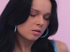 European dark-haired sweetie experiencing butt sex and getting facial